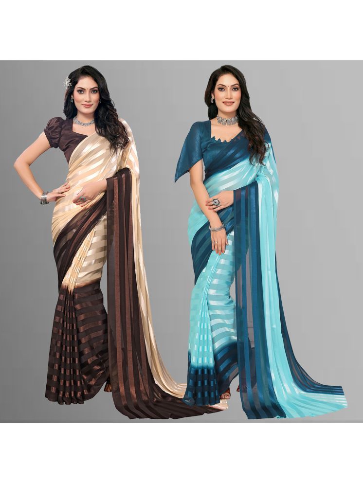     			Kashvi Sarees Pack of 2 Satin Striped Saree With Blouse Piece ( Multicolor )