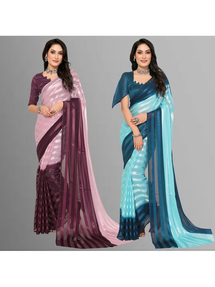     			Kashvi Sarees Pack of 2 Satin Striped Saree With Blouse Piece ( Multicolor )