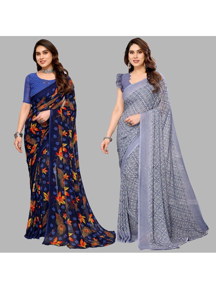     			Kashvi Sarees Pack of 2 Georgette Printed Saree With Blouse Piece ( Multicolor )