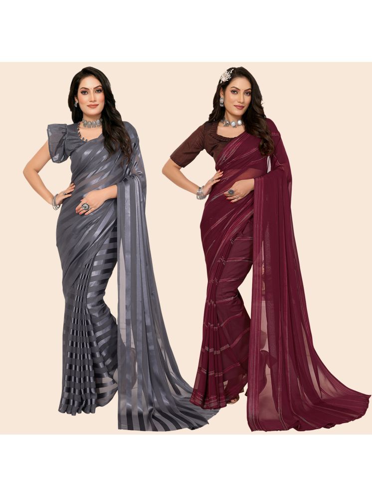     			Kashvi Sarees Pack of 2 Satin Striped Saree With Blouse Piece ( Multicolor )