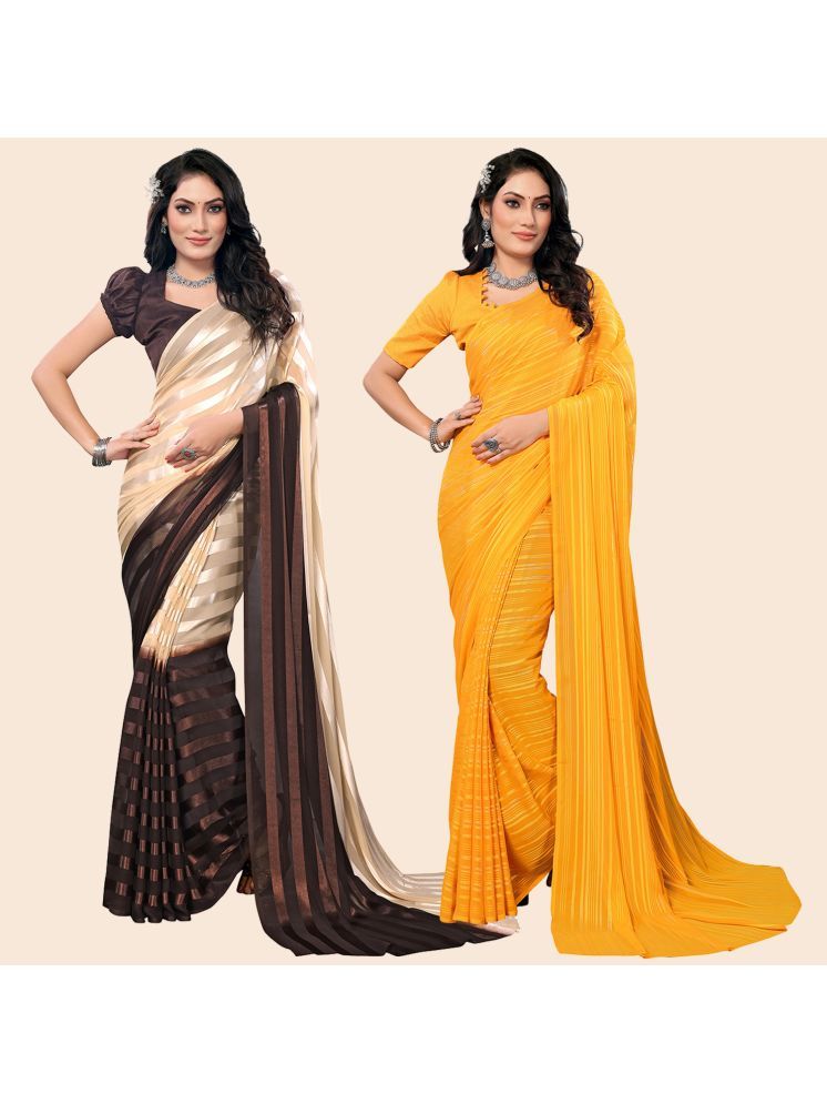     			Kashvi Sarees Pack of 2 Satin Striped Saree With Blouse Piece ( Multicolor )