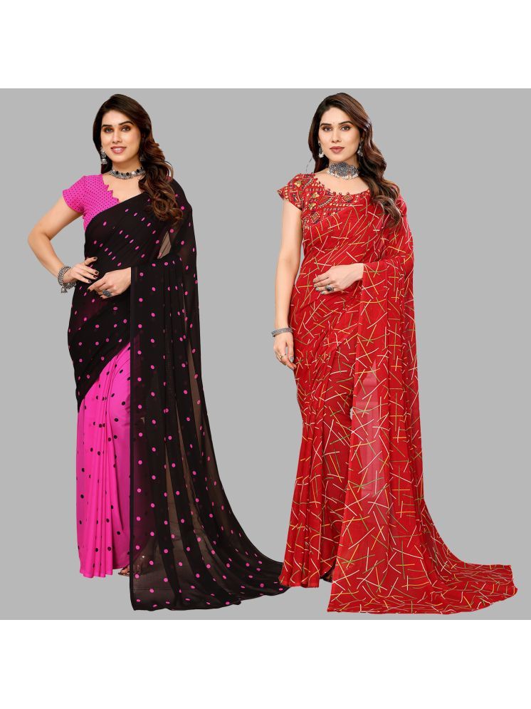     			Kashvi Sarees Pack of 2 Georgette Printed Saree With Blouse Piece ( Multicolor )