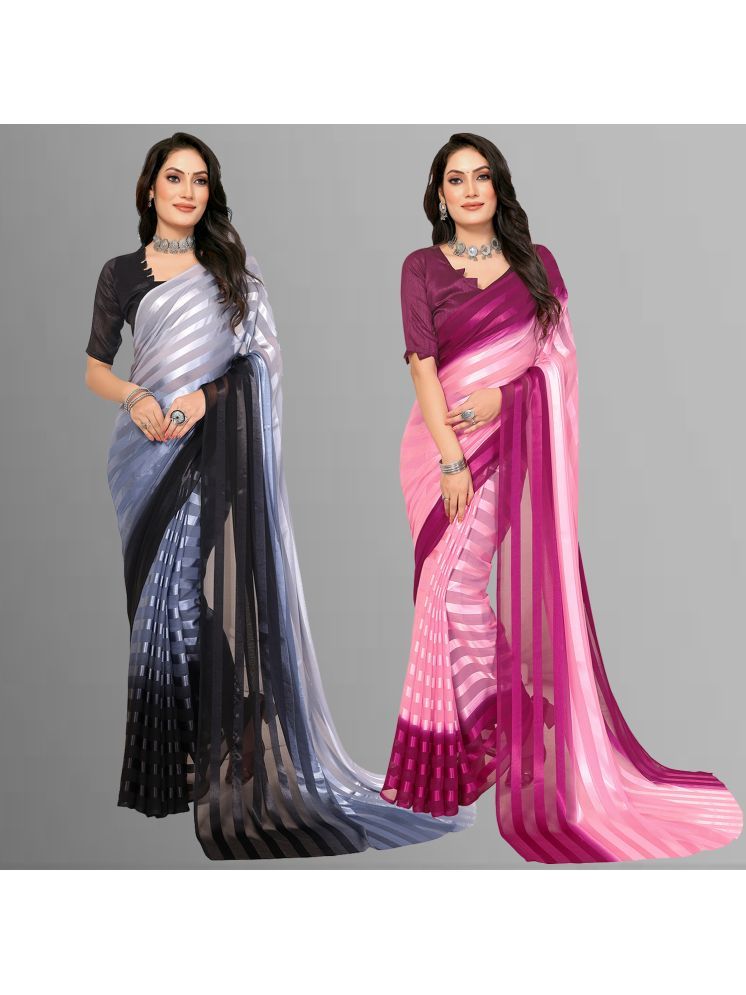     			Kashvi Sarees Pack of 2 Satin Striped Saree With Blouse Piece ( Multicolor )