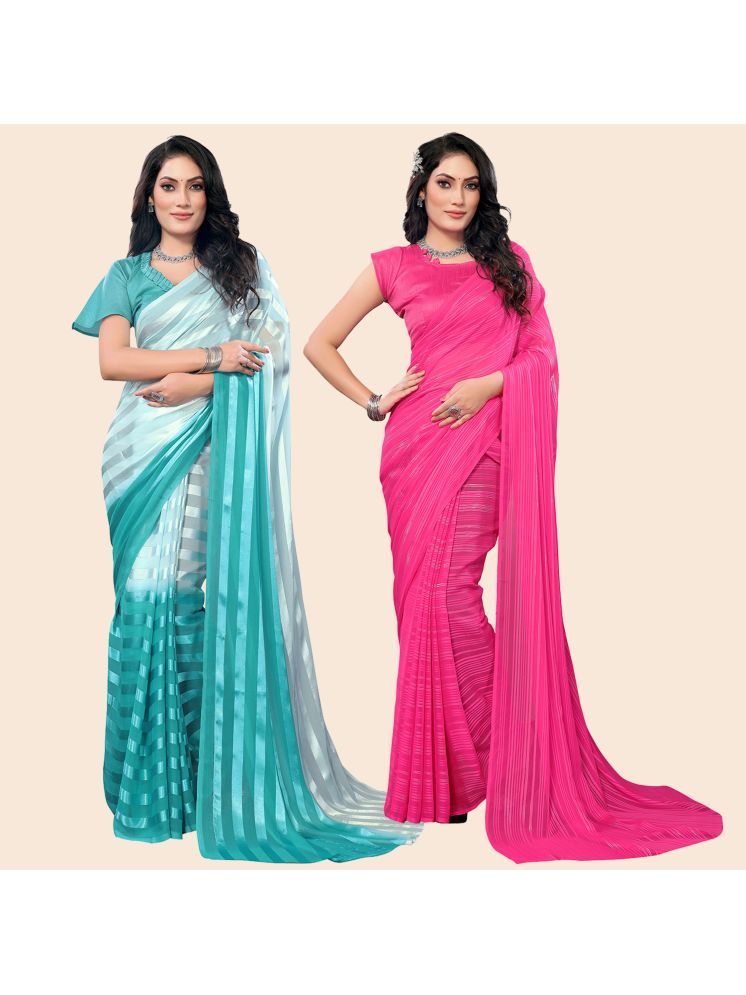     			Kashvi Sarees Pack of 2 Satin Striped Saree With Blouse Piece ( Multicolor )