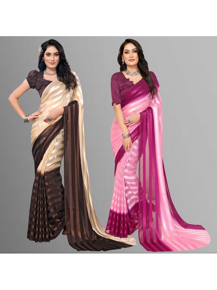     			Kashvi Sarees Pack of 2 Satin Striped Saree With Blouse Piece ( Multicolor )