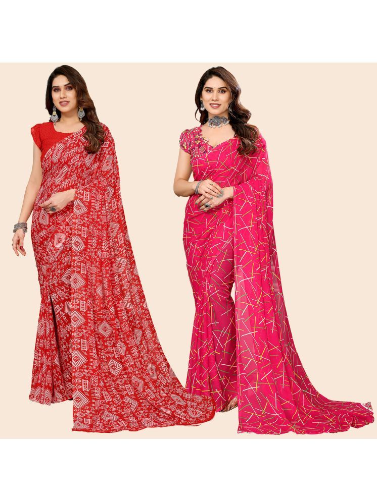     			Kashvi Sarees Pack of 2 Georgette Printed Saree With Blouse Piece ( Multicolor )