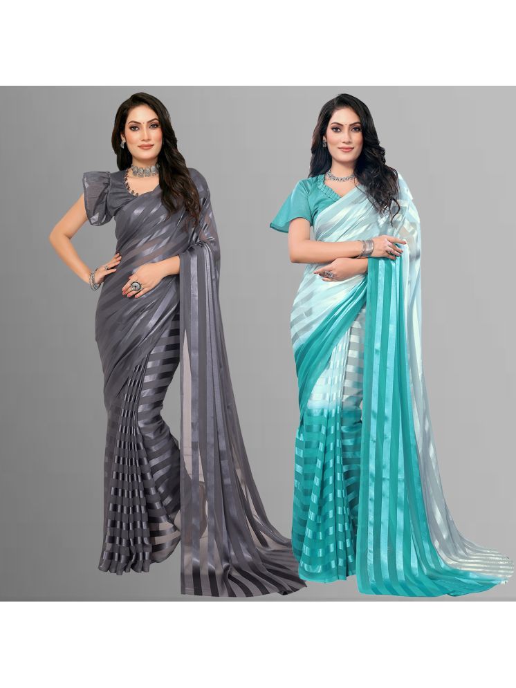     			Kashvi Sarees Pack of 2 Satin Striped Saree With Blouse Piece ( Multicolor )