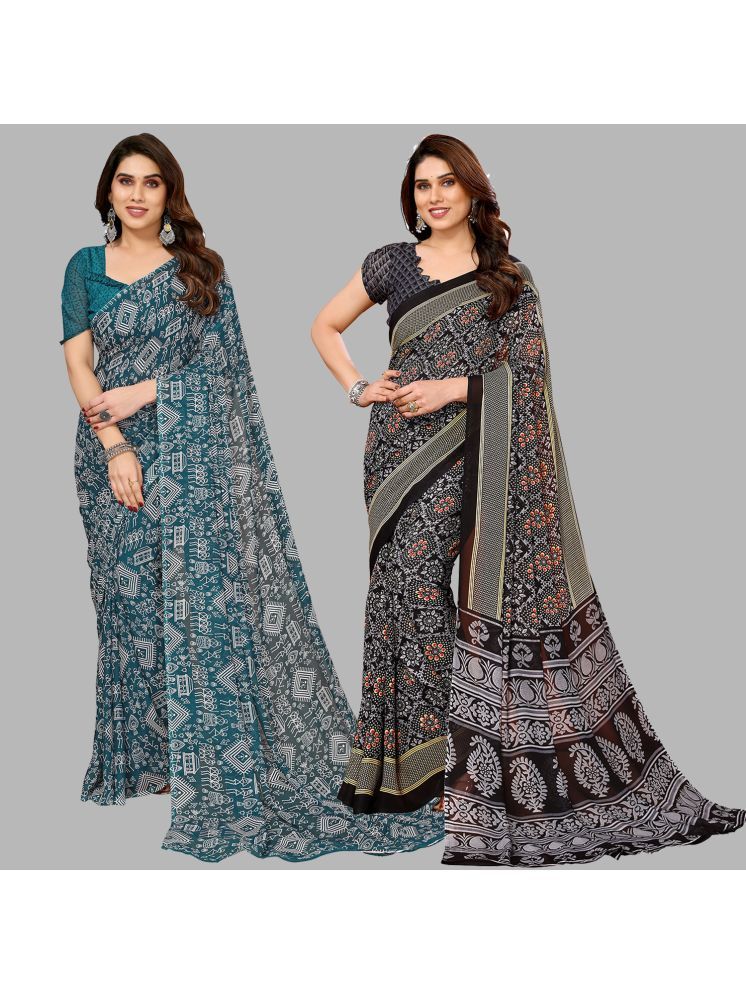     			Kashvi Sarees Pack of 2 Georgette Printed Saree With Blouse Piece ( Multicolor )