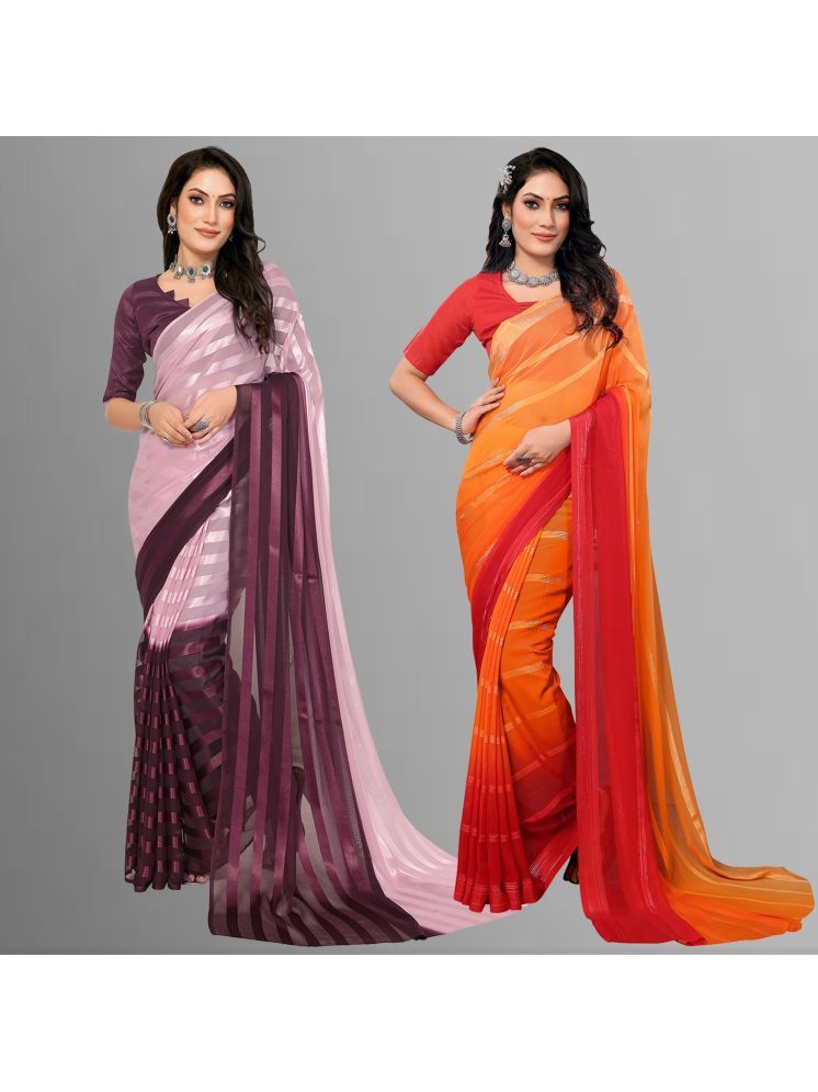     			Kashvi Sarees Pack of 2 Satin Striped Saree With Blouse Piece ( Multicolor )