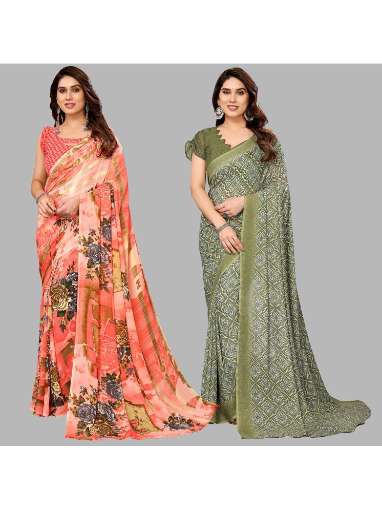     			Kashvi Sarees Pack of 2 Georgette Printed Saree With Blouse Piece ( Multicolor )