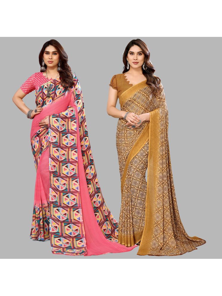     			Kashvi Sarees Pack of 2 Georgette Printed Saree With Blouse Piece ( Multicolor )