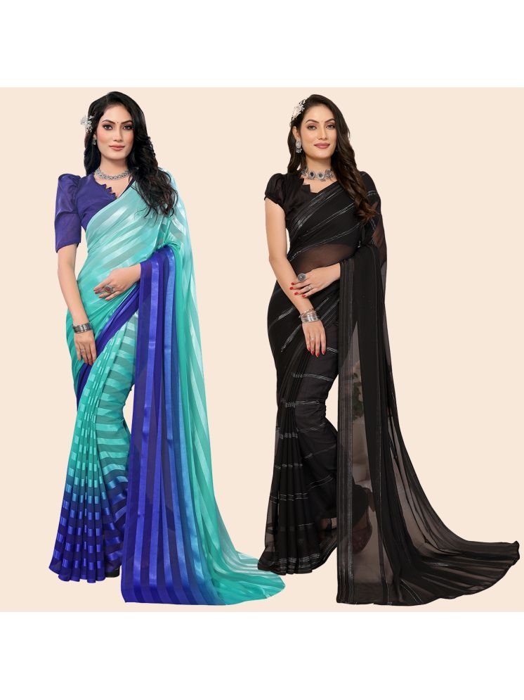     			Kashvi Sarees Pack of 2 Satin Striped Saree With Blouse Piece ( Multicolor )