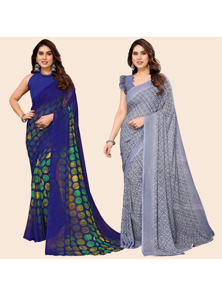     			Kashvi Sarees Pack of 2 Georgette Printed Saree With Blouse Piece ( Multicolor )