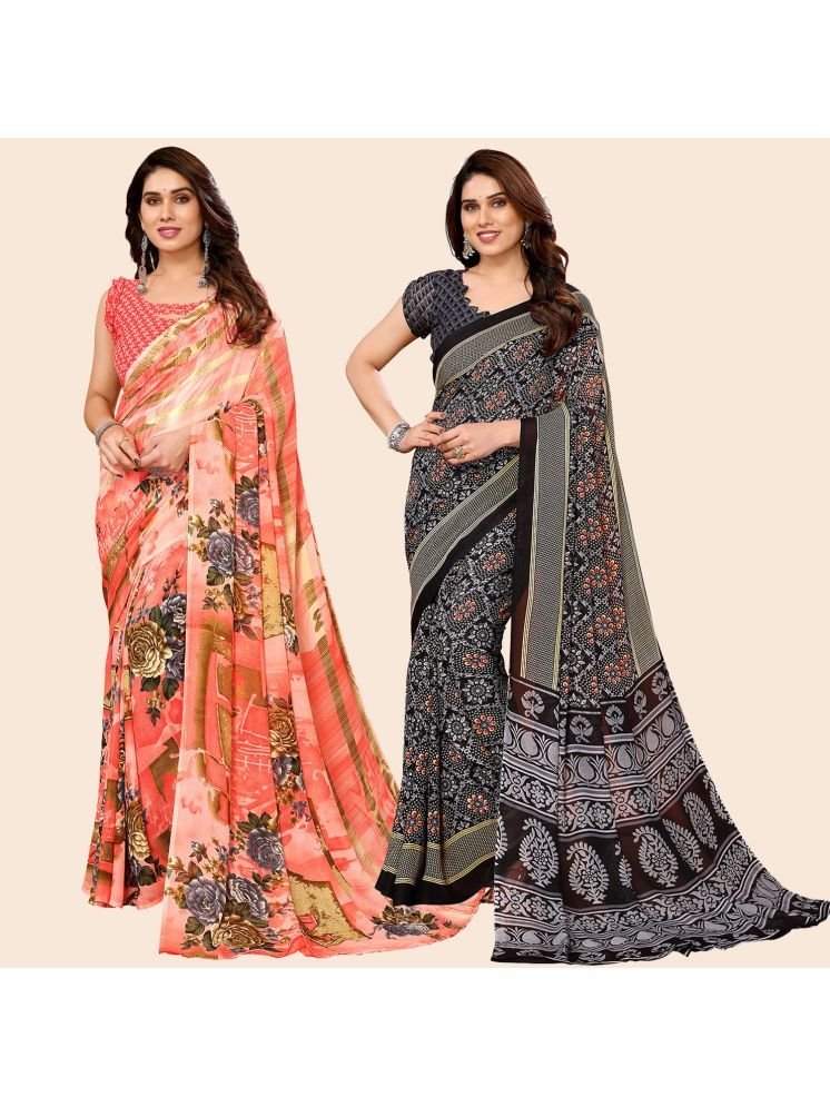     			Kashvi Sarees Pack of 2 Georgette Printed Saree With Blouse Piece ( Multicolor )