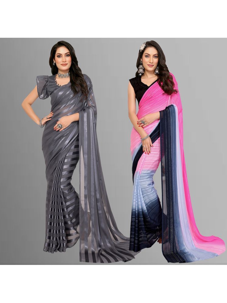     			Kashvi Sarees Pack of 2 Satin Striped Saree With Blouse Piece ( Multicolor )