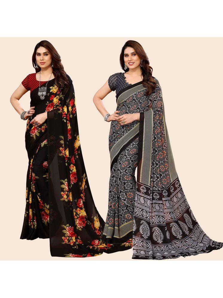     			Kashvi Sarees Pack of 2 Georgette Printed Saree With Blouse Piece ( Multicolor )