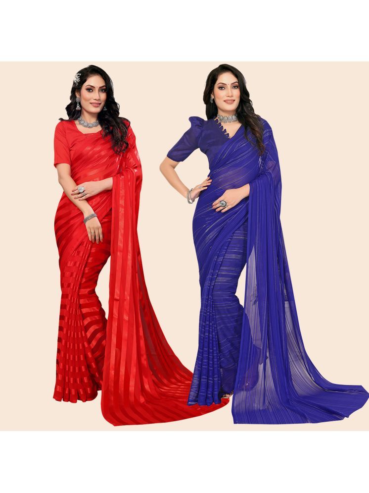     			Kashvi Sarees Pack of 2 Satin Striped Saree With Blouse Piece ( Multicolor )