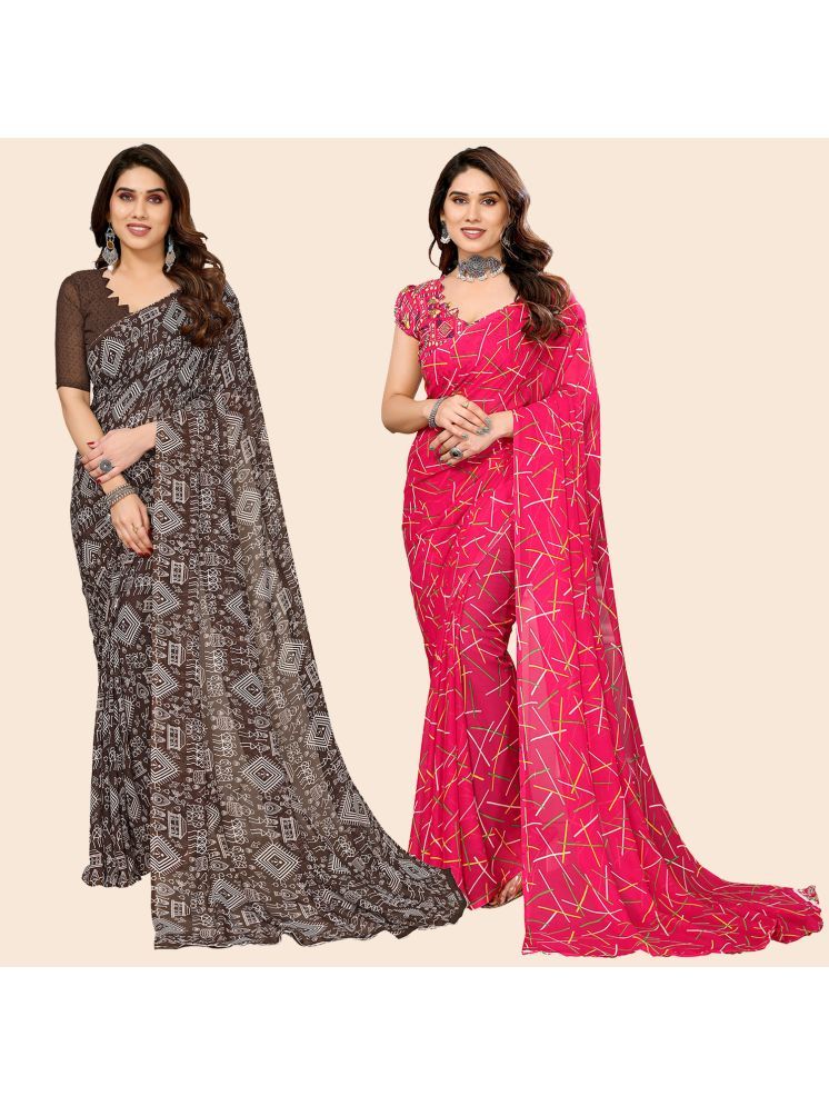     			Kashvi Sarees Pack of 2 Georgette Printed Saree With Blouse Piece ( Multicolor )