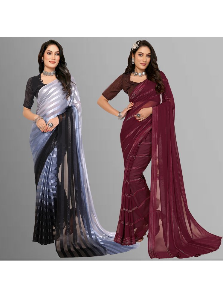     			Kashvi Sarees Pack of 2 Satin Striped Saree With Blouse Piece ( Multicolor )