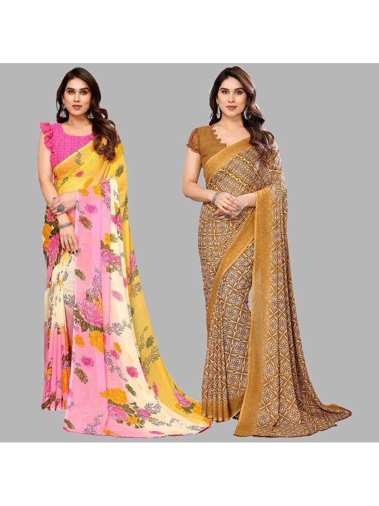     			Kashvi Sarees Pack of 2 Georgette Printed Saree With Blouse Piece ( Multicolor )