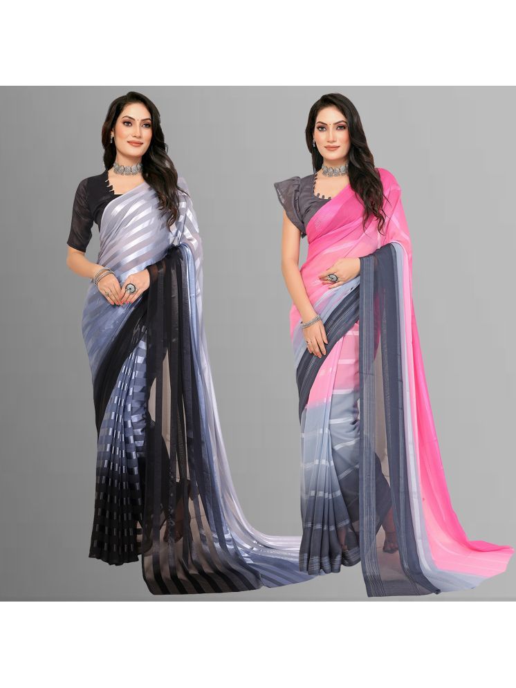     			Kashvi Sarees Pack of 2 Satin Striped Saree With Blouse Piece ( Multicolor )