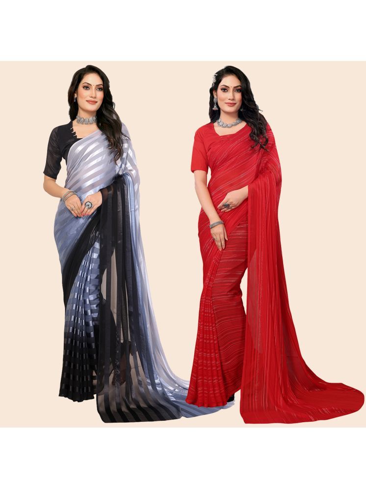     			Kashvi Sarees Pack of 2 Satin Striped Saree With Blouse Piece ( Multicolor )