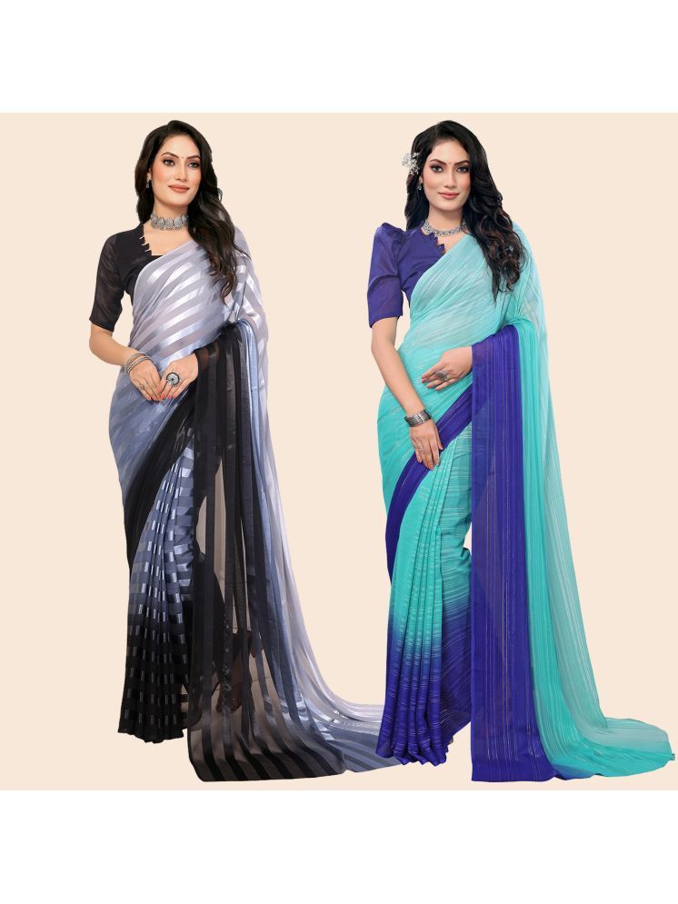     			Kashvi Sarees Pack of 2 Satin Striped Saree With Blouse Piece ( Multicolor )