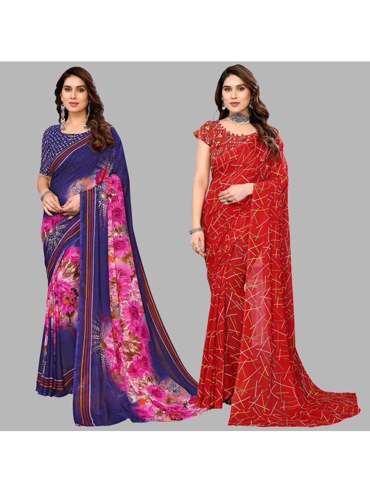     			Kashvi Sarees Pack of 2 Georgette Printed Saree With Blouse Piece ( Multicolor )