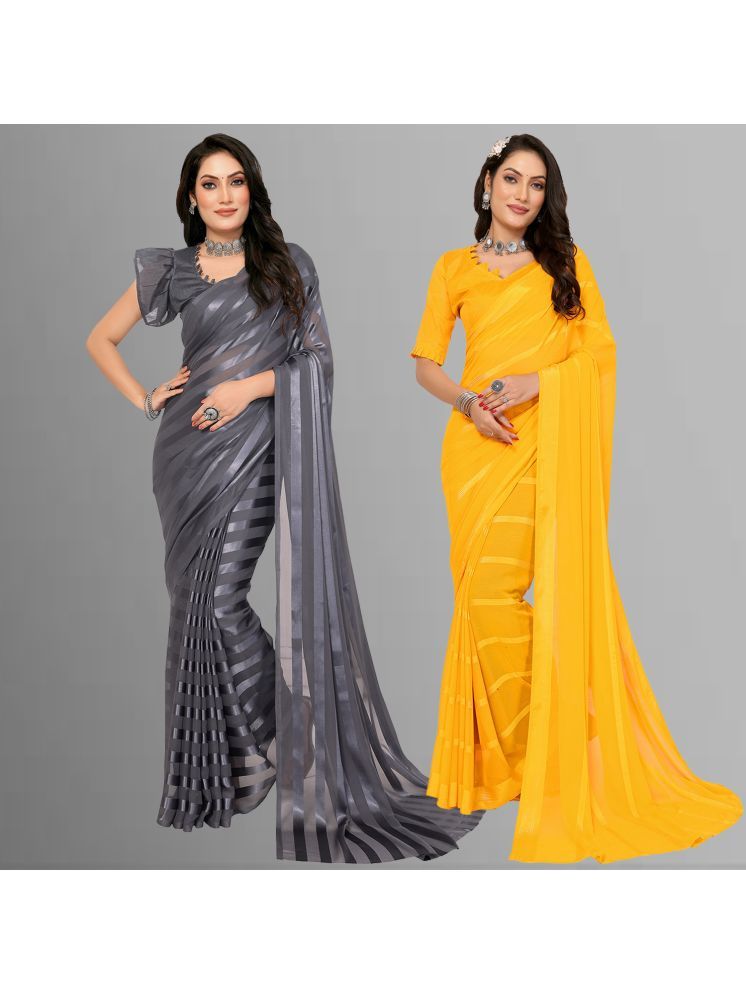     			Kashvi Sarees Pack of 2 Satin Striped Saree With Blouse Piece ( Multicolor )