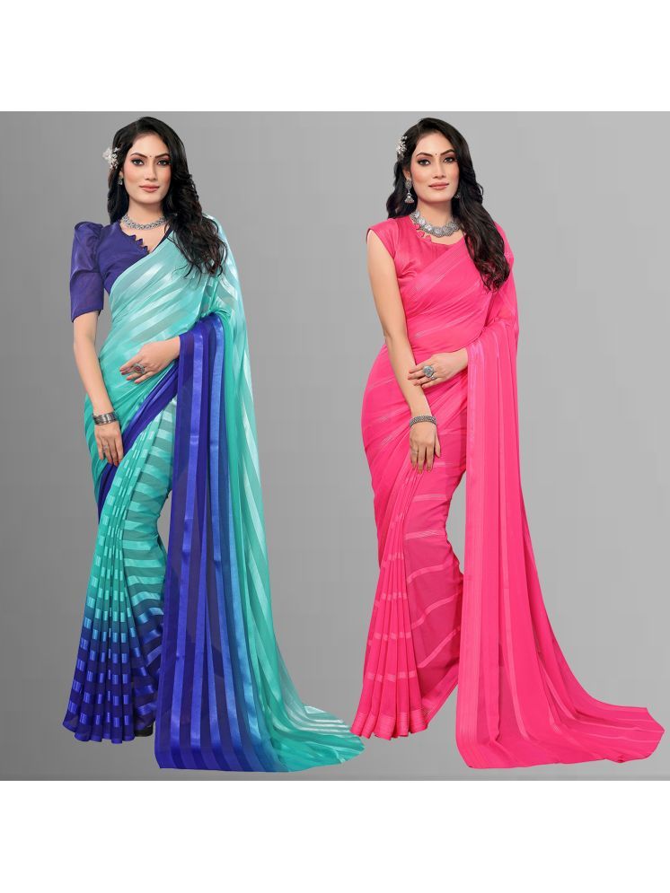     			Kashvi Sarees Pack of 2 Satin Striped Saree With Blouse Piece ( Multicolor )