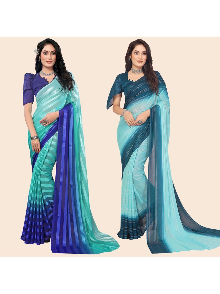     			Kashvi Sarees Pack of 2 Satin Striped Saree With Blouse Piece ( Multicolor )