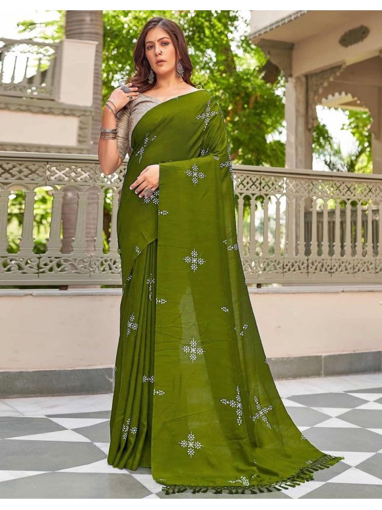     			Lady Shopi Pack of 1 Silk Blend Printed Saree With Blouse Piece ( Olive )