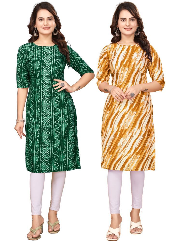     			MELDI KRUPA Pack of 2 Crepe Printed Straight Women's Kurti - ( Green,Yellow )