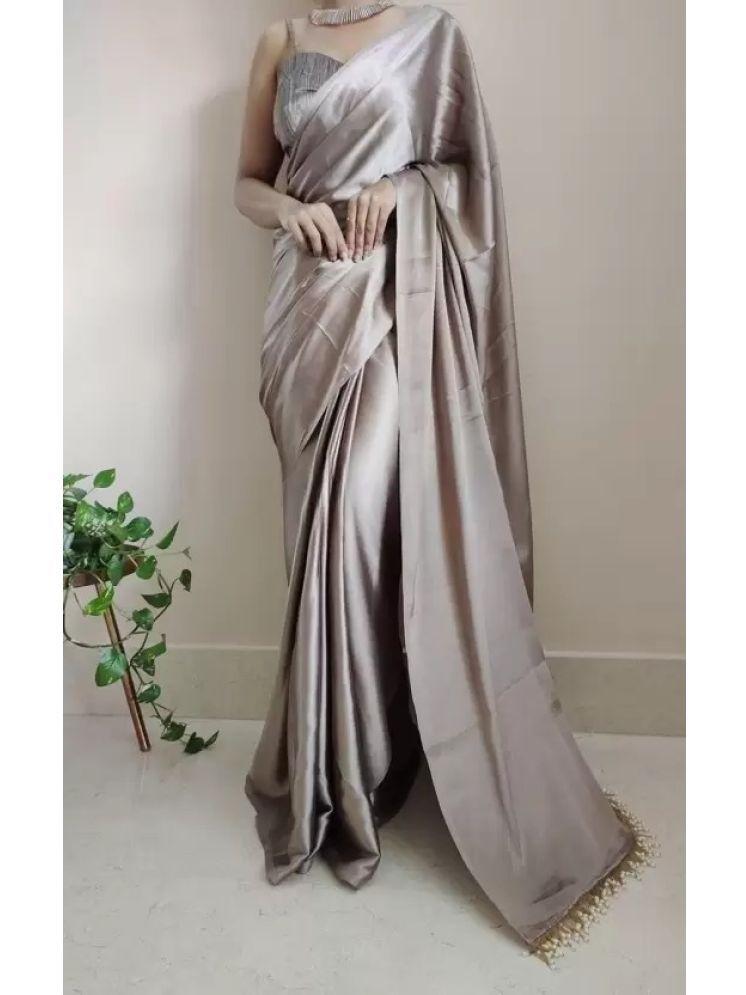     			Saadhvi Pack of 1 Satin Solid Saree With Blouse Piece ( Grey )