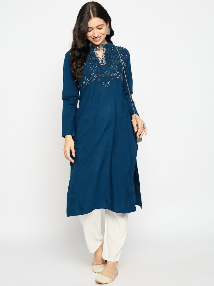     			VIAZAA Pack of 1 Acrylic Embroidered Straight Women's Kurti - ( Blue )