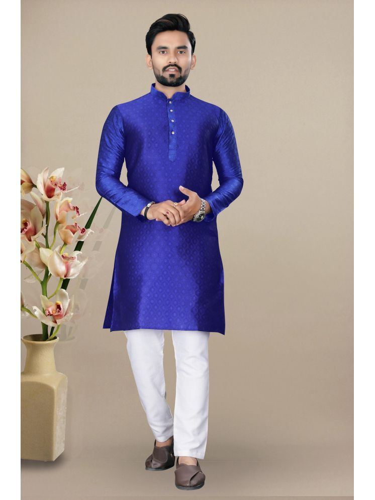     			YUG ART Blue Silk Regular Fit Men's Kurta Pyjama Set ( Pack of 1 )