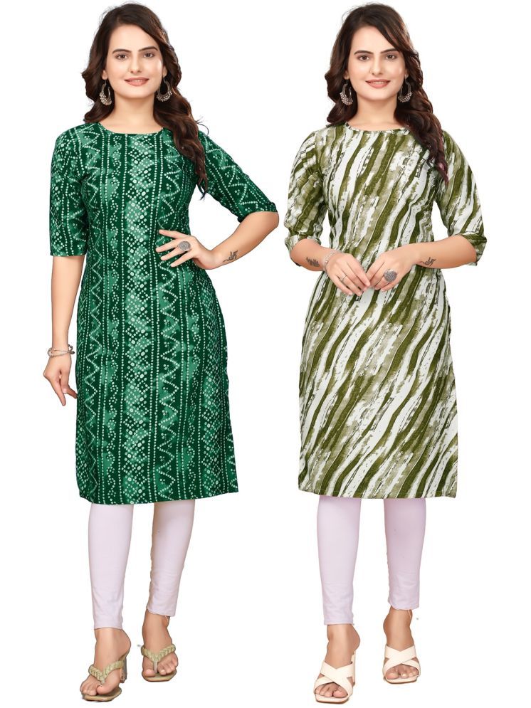     			khodal krupa Pack of 2 Crepe Printed Straight Women's Kurti - ( Green,Grey )