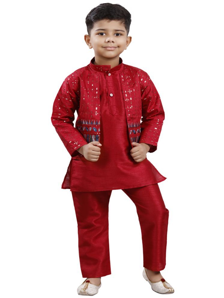     			s muktar garments Boys Cotton Blend Sequined - Pattern Kurta Pant Set ( Red , Pack of 1 )