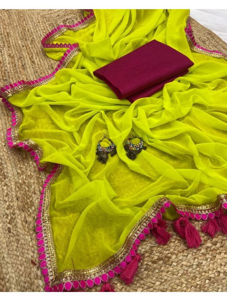     			Apnisha Pack of 1 Georgette Embellished Saree With Blouse Piece ( Lime Green1 )