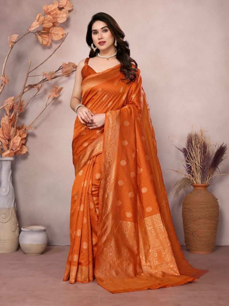     			BLEESBURY Pack of 1 Art Silk Woven Saree With Blouse Piece ( Peach )