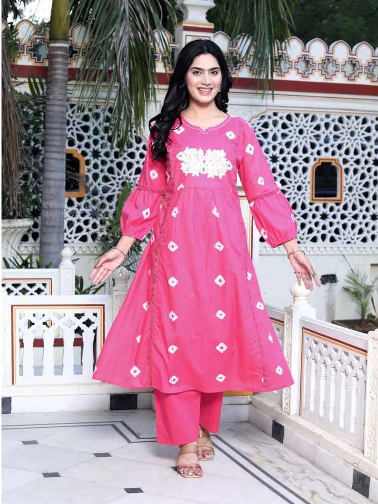     			Doriyaan Cotton Embroidered Kurti With Alladin Salwar Women's Stitched Salwar Suit - Pink ( Pack of 1 )