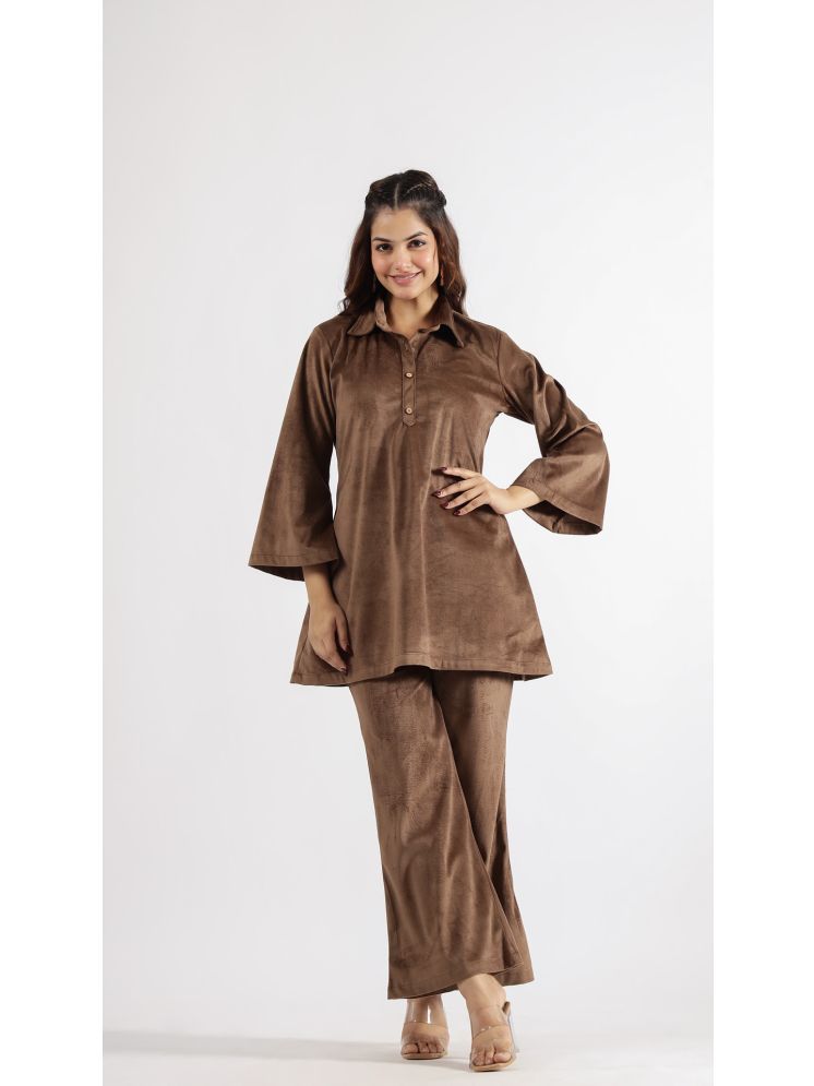     			Label Flavia Coffee Solid Pant Top Set