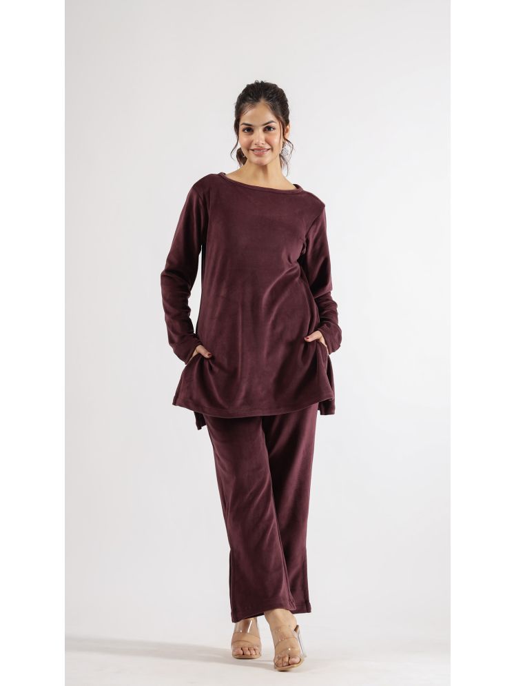     			Label Flavia Wine Solid Pant Top Set