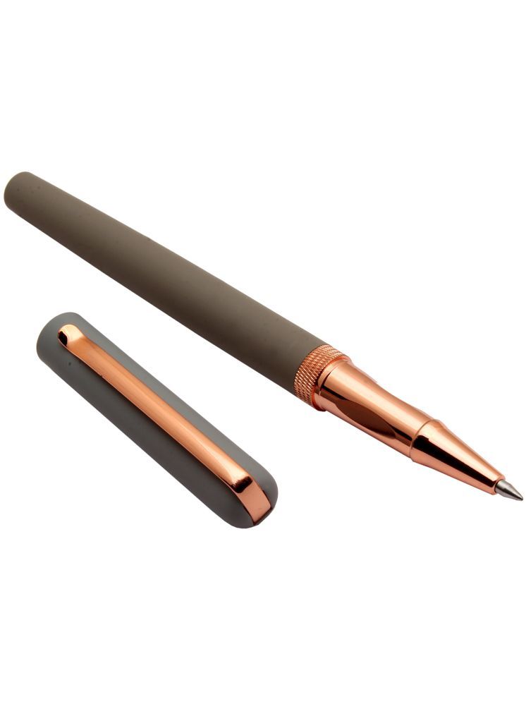     			Luoshi 3767 Grey Velvet Finish Metal Body Roller Ball Pen Rose Gold Trims