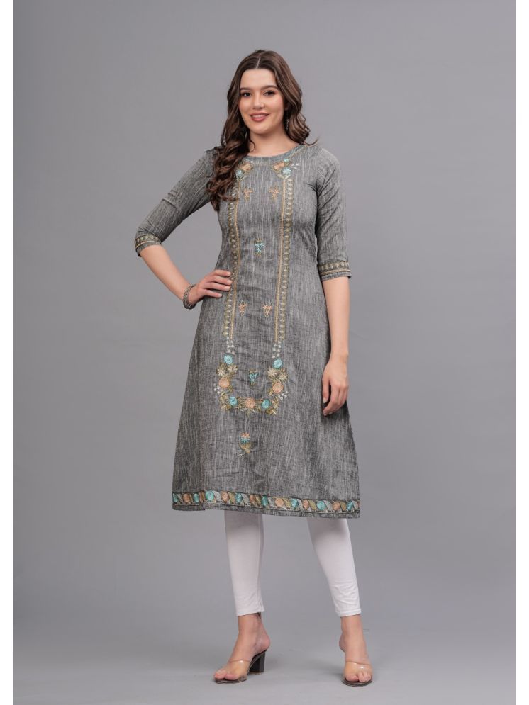     			MAUKA Pack of 1 Cotton Embroidered A-line Women's Kurti - ( Grey )