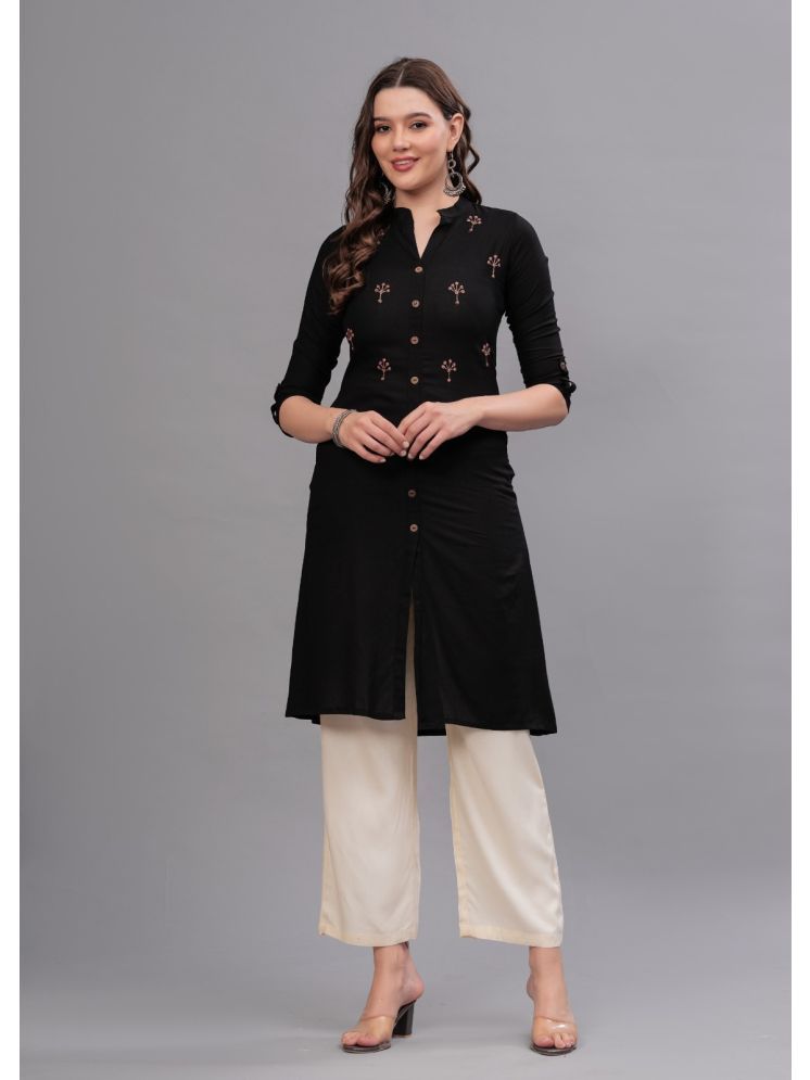     			MAUKA Rayon Embellished Kurti With Palazzo Women's Stitched Salwar Suit - Black ( Pack of 1 )