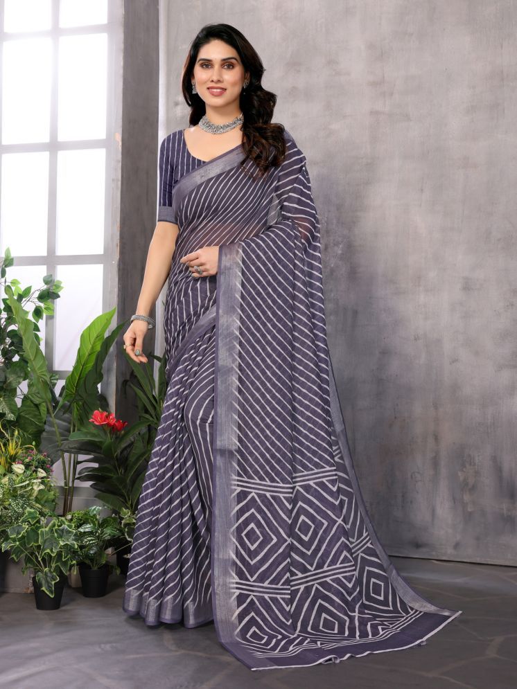     			NightBlue Pack of 1 Linen Printed Saree With Blouse Piece ( Blue )