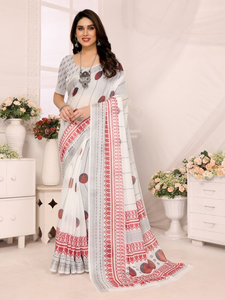     			NightBlue Pack of 1 Linen Printed Saree With Blouse Piece ( White )