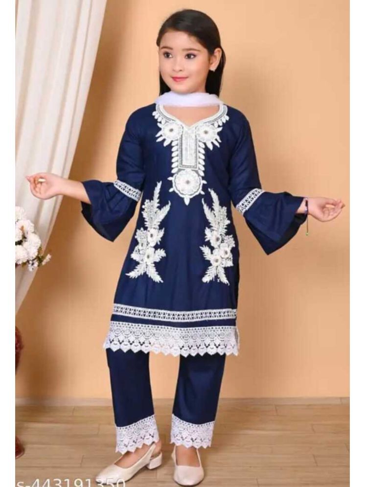     			SM glob Girls Cotton Blend Anarkali Suit Set ( Pack of 1 , Navy Blue )