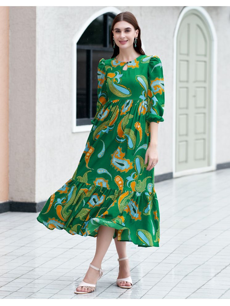     			Selvia Crepe Printed Midi Women's Fit & Flare Dress - Green ( Pack of 1 )